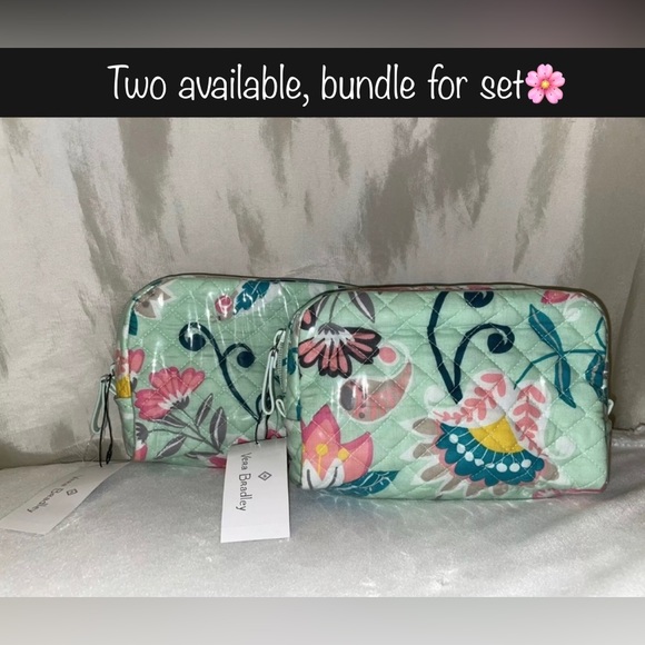 New! Vera Bradley Iconic Medium PVC Coated Cosmetic Case In Mint Flowers🌷 - Picture 8 of 12